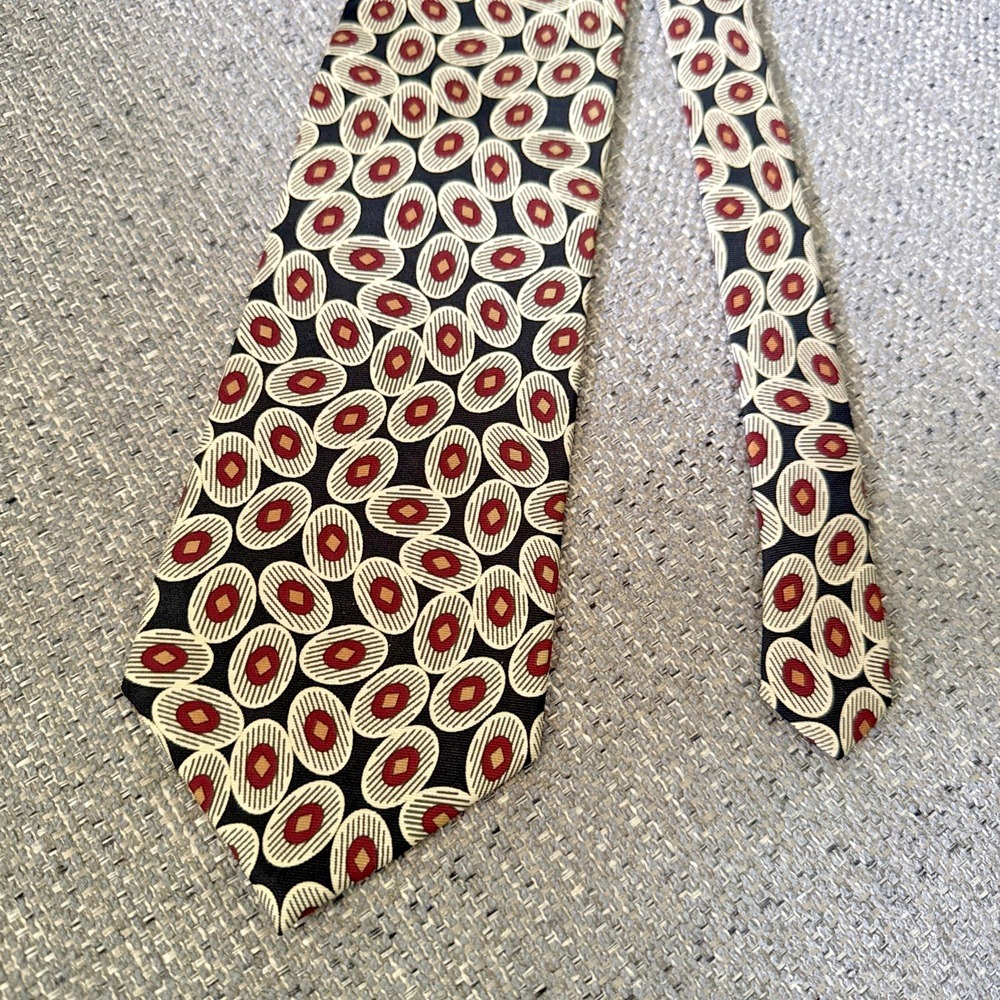 Kuppenheimer Men's Silk Tie Black with Brown/Beige/Yellow Geometrical Design